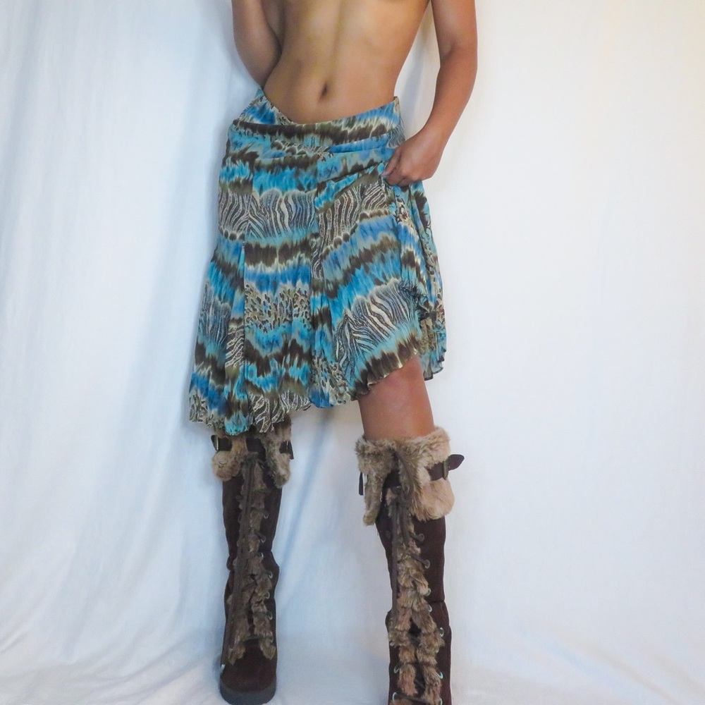 Y2K Skirt Turquoise Animal Print Long 2000s Christopher Banks 6